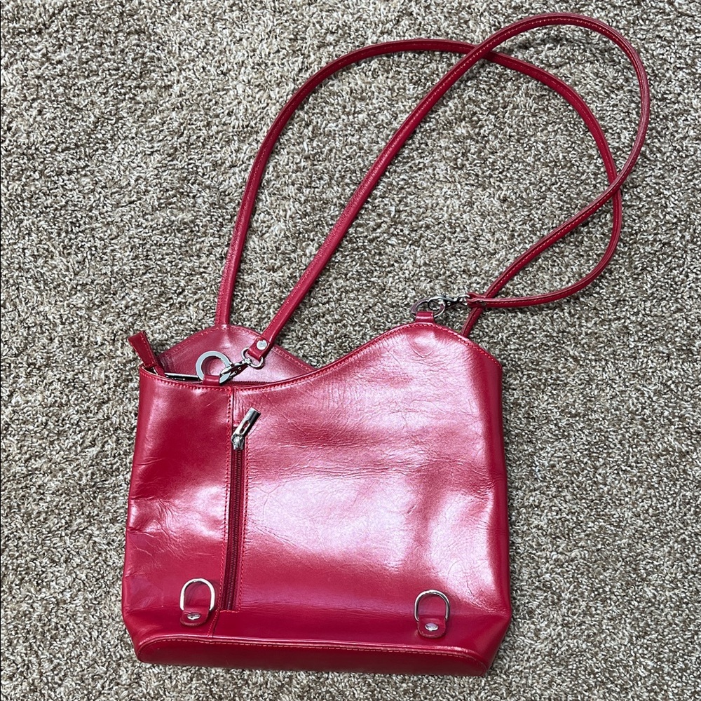 Red Leather Shoulder Bag - real leather, bought in Italy , Florence